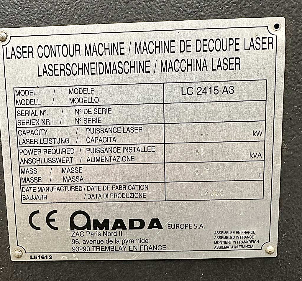 Amada LC-2415 Alpha III - 4kW CNC Laser Cutting Machine - Thumbnail 6